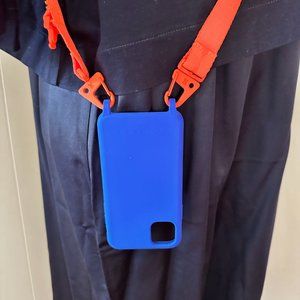 Xou Xou Iphone 11 Blue Phone Case with Bright Orange Lanyard Strap